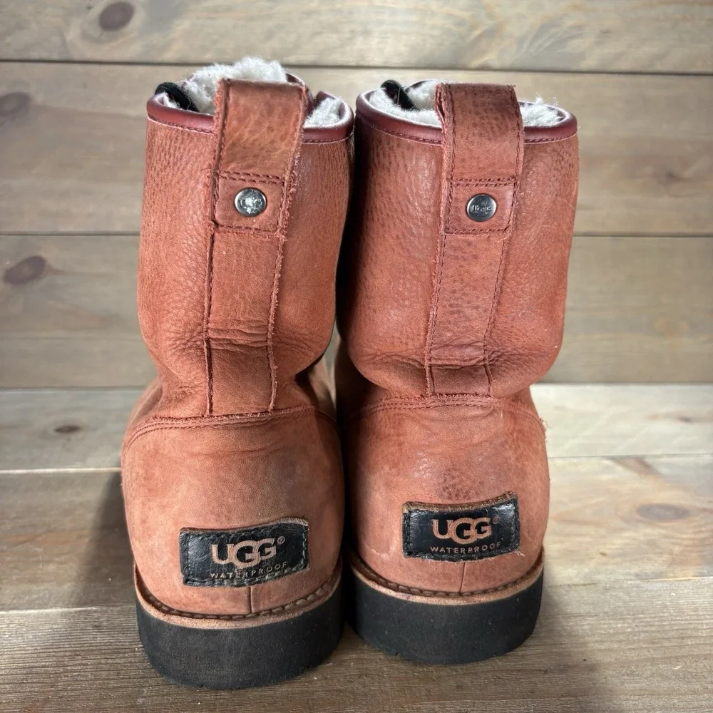 ugg hannen TL mens size 13 shoe red leather shearling lined waterproof snow boot